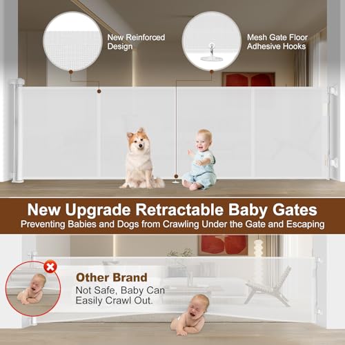 200 inch Reinforced Retractable Baby Gates 37 inch Tall (White / 37" Tall x 200" Wide)