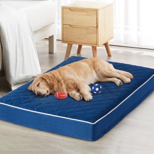 Orthopedic Waterproof XL Dog Bed for Crate Cozy Sleep (Blue / 41"L x 27"W x 4"Th)