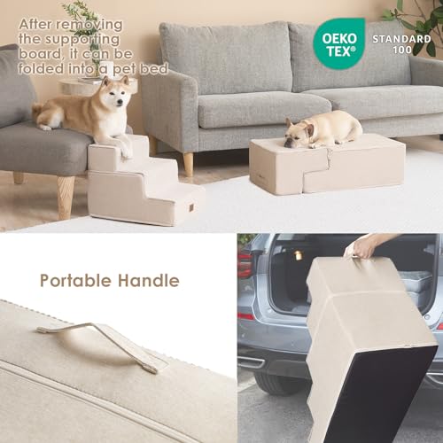 Dog Stairs for Bed 18" H (Beige / Standard 15" x 24" x 18")