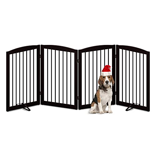 Freestanding Pet Gate for Dogs (32" Height-4 Panel / Dark Brown)