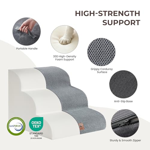 Dog Stairs for Small Dogs 13.5” H (Grey / 18"D x 15"W x 13.5"H)