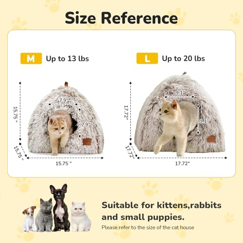 Cat Bed Cat Cave for Indoor Cats (Brown / L(17.7 x 17.7 x 17.7 Inch))