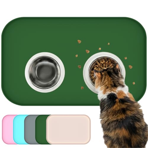 Waterproof Silicone Pet Feeding Mat Green with Raised Edge (60 x 40 cm / Dark Green)