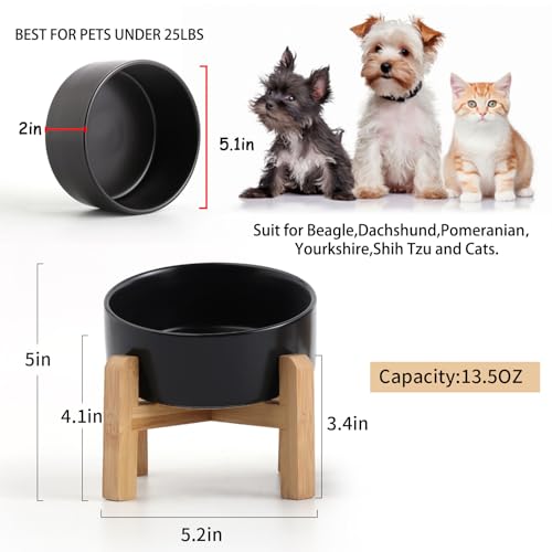 Black Raised Elevated 15°Slanted Ceramic Dog Bowl for Small Breeds (Black / 1.7 CUPS - Puppy/Small Dogs & Cat Bowls)