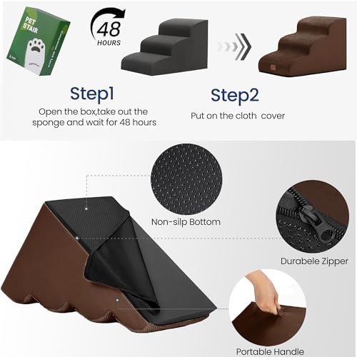 Ramp Dog Stairs for High Beds 24.4" H (Brown / 5-Step-Update (34.5"D x 17.7"W x 24.4"H))