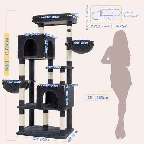 68.1" Cat Tree with Oversized Top Platform & Wide Base HCT059G (Smoky Gray / 68.1 inch)