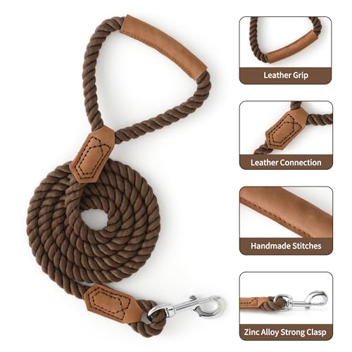 Dog Leash Braided Cotton Rope w (Dark Tan / 72 Inch-1/2")