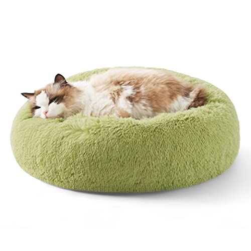 Calming Cat Beds Donut Round Washable Kitten Bed (20"L x 20"W x 6"Th / Green)