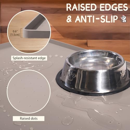 Silicone Cat & Dog Food Mat for Floors Waterproof (Taupe / 24''×16'')