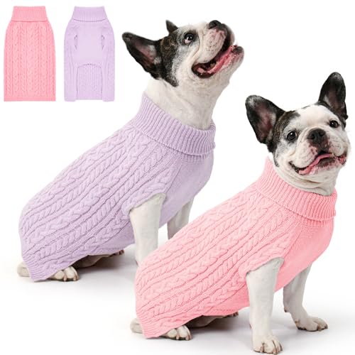 Dog Sweater 2 Pack for Medium Dogs (Pink & Purple / Large)
