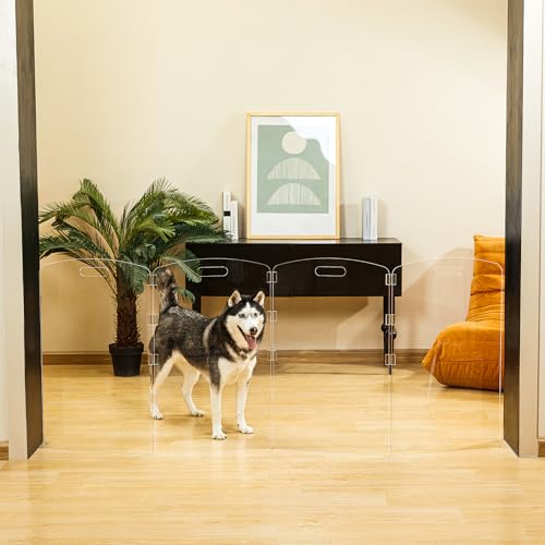 Modern Frame Clear Acrylic Freestanding Dog Gate (32" Height-4 Panel)