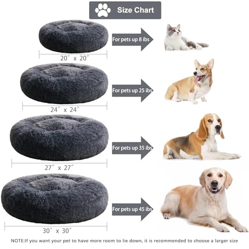 Large Round Calming Dog Bed Cat Bed for Comfy Sleep (45"L x 45"W x10"Th / Navy Grey)