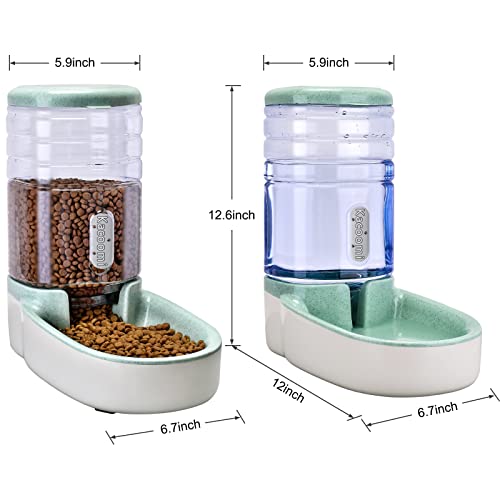 Automatic Dog Cat Feeder and Water Dispenser Gravity Food Feeder and Waterer Set with Pet Food Bowl for Small Medium Dog Puppy Kitten (Green)