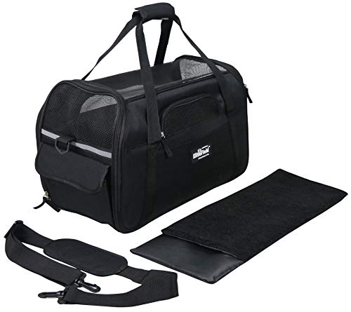 Soft Sided Pet Carrier for Cats & Small Dogs (17.0"L x 9.0"W x 12.0"H / Black)