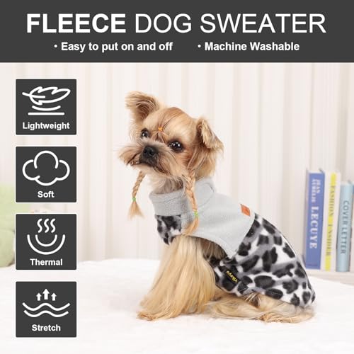 Gray Leopard Print Dog Sweater Dog Sweaters for Small Dogs Girl Boy Fleece Puppy Sweater Warm Soft Pet Holiday Clothes for Small Cats and Dogs Chihuahua Sweaters (Grey Leopard / Medium (Chest 17in ))