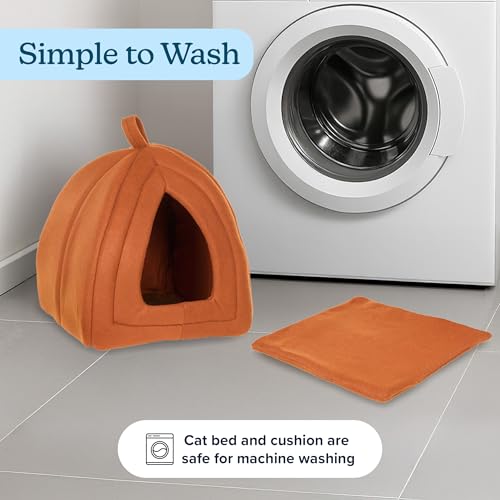 Cat House Indoor Cat Bed with Removable Foam Cushion (Brown)