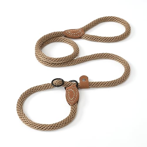 Heavy Duty Slip Lead No Pull Leash w Leather (Brown / 4 Feet)