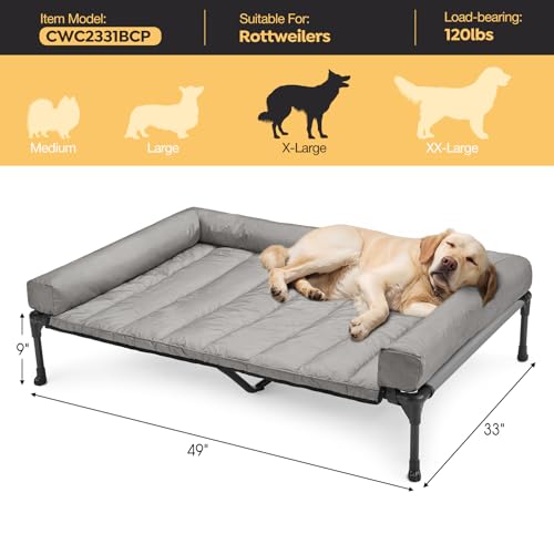 Outdoor Elevated Dog Bed with Waterproof Bolster Cushion (Light Grey / 49.0"L x 33.0"W x 9.0"Th)