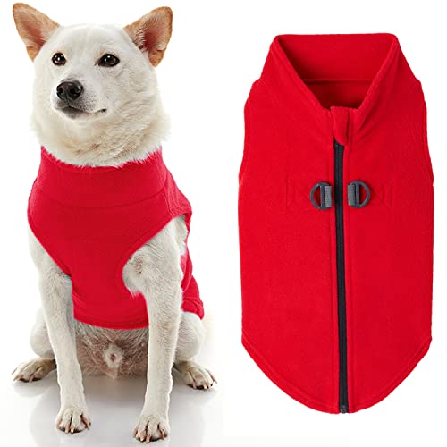Zip Up Fleece Dog Sweater (Medium chest (~17.5") / Red)