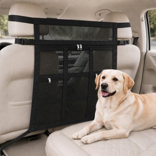 Car Dog Barrier with Hook and Loop Fastener Dual Zipper for Car SUV