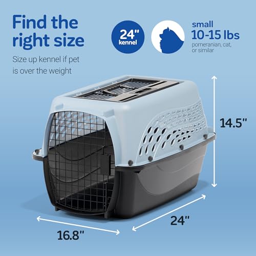 Two Door Plastic Pet Kennel for Small Dogs and Cats (Two-door / 24.1"L x 16.8"W x 14.5"H / BLUE)