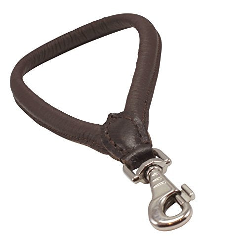 Round Genuine Rolled Leather Dog Short Traffic Leash 13" Long 1 (Brown)