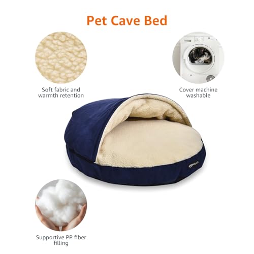 AmazonBasics Pet Cave Bed for Dogs and Cats (Blue / Large (Pack of 1))