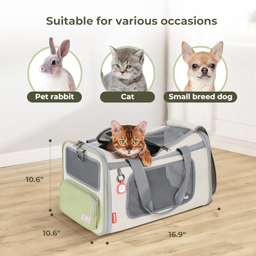 Cat Carrier Airline Approved Expandable Breathable Safety Leash (Light Grey and Sky Blue)