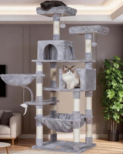 Cat Tree 70 inches Tall Cat Tower for Indoor Large Cats HCT032W (70.08 inch / Light Gray)