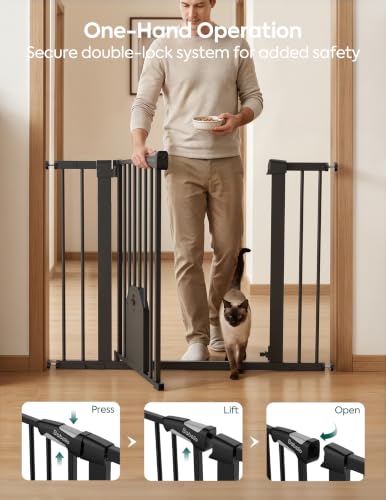 Auto Close Dog Gate with Cat Door (Black / 29-43" Wide, 30" Tall | Standard)