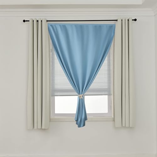 Self Adhesive Curtains 100% Blackout Shades Window Cover Sticky Curtain Portable Easy Open Black Out Curtains for Bedroom Living Room No Drilling (Light Blue/ Thickened / 47"W x 96"L (Pack of 1))