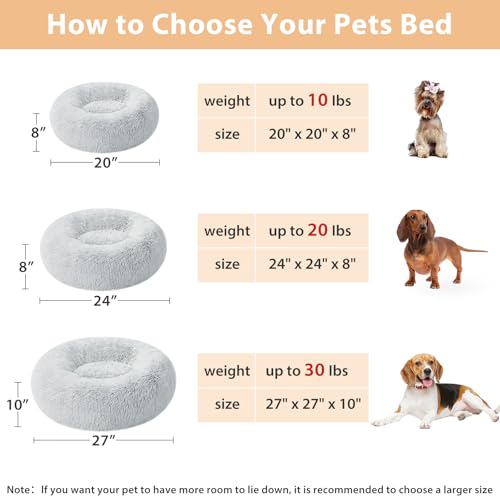 Small Round Calming Dog Bed Cat Bed for Comfy Sleep (24"L x 24"W x 8"Th / light grey)