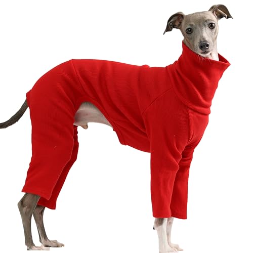 D Doggy Star Italian Greyhound Clothes Stretchable Onesie Whippet for Dog (S / Ribbed Red)