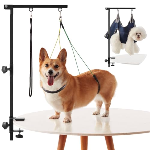 Home Dog Grooming Table Arm with Hammock 35" Height Adjustable Dog Grooming Arm with Clamp No (Black / Small/Medium)