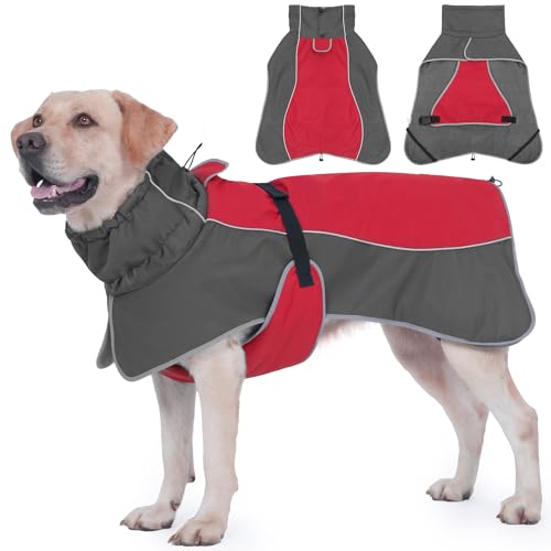 Dog Raincoat Waterproof Dog Coat with Polar Fleece Lining (Red / Large)