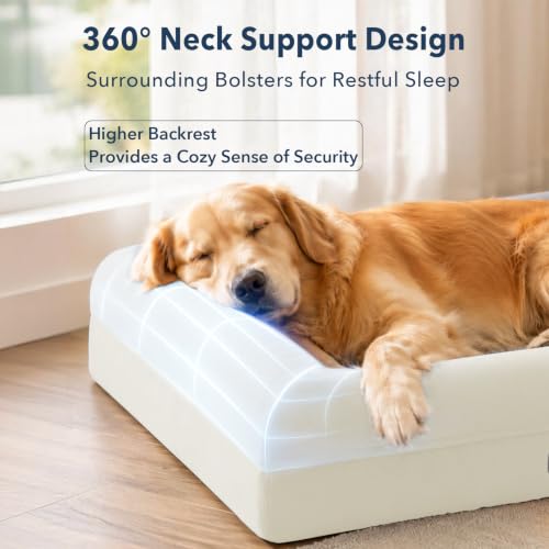 XL Orthopedic Dog Bed Waterproof for Extra Large Size Dogs (Beige / 41.0"L x 29.0"W x 7.5"Th)
