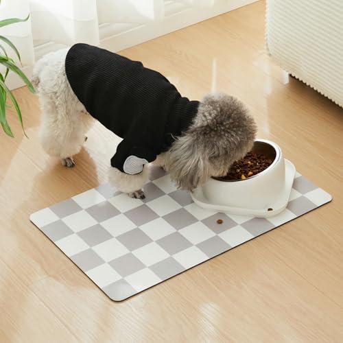 Checkered Dog Feeding Mat (24"L x 16"W / Grey)