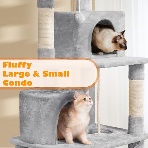 62.5inches Cat Tree Cat Tower Cat Condo with Platform & Hammock (62.5in / Light Gray)