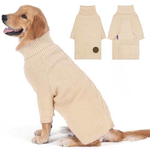 Dog Sweater Long Sleeve Warm Knit Sweaters for Large Dogs Boy Girl (Beige / XX-Large)