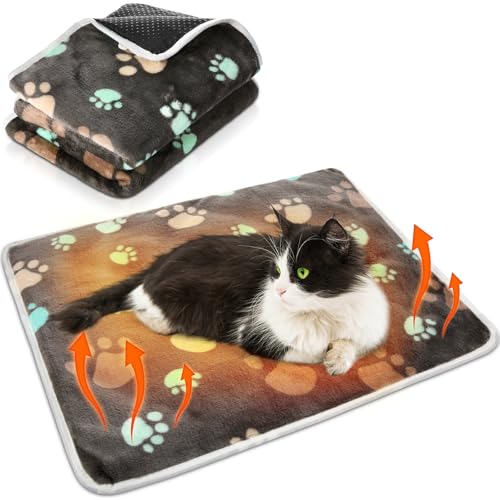 2 Pack Self Warming Cat Bed Self Heating Dog Pad Cat Warming Pad Thermal Pet Mat Washable Reflect Body Heat Removable Cover for Indoor Kittens Puppies Feral Pet (16 x 20 Inch)