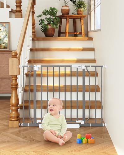 Baby Gate Auto Close (Gray / 29-40"Wide, 28"Tall)