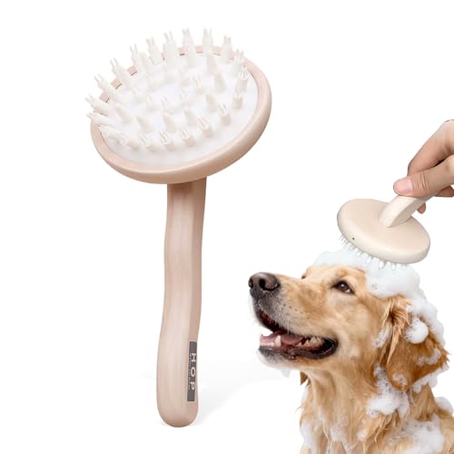 HOP Dog Bath Brush with Wooden Handle Dog Washing Brush 7.17in