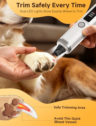 Dog Nail Grinder Whisper Quiet & Safe for Sensitive Dogs and Cats (White)