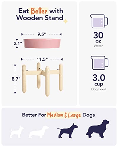 Ceramic Slow Feeder Dog Bowls Elevated (Pink Bloom+Stand / L-3 Cups)