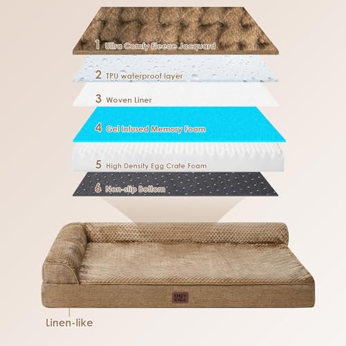 Memory Foam Dog Bed Large Size Dogs (Camel / 36.0"L x 27.0"W x 6"Th)