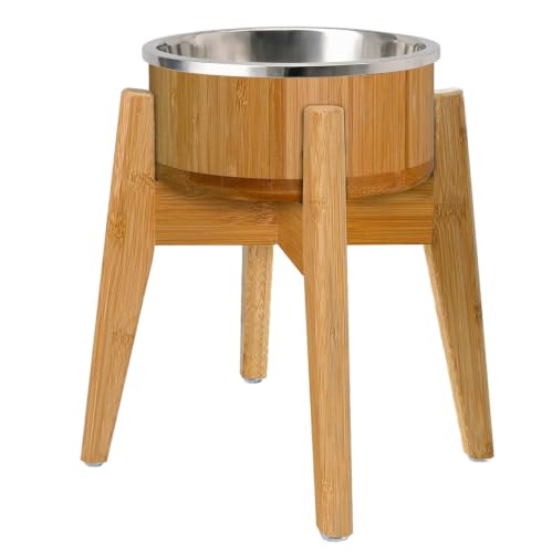 Dog Bowls Elevated for Large Dogs (Height: 15" Bowl: 9.5" / Bamboo-N15)
