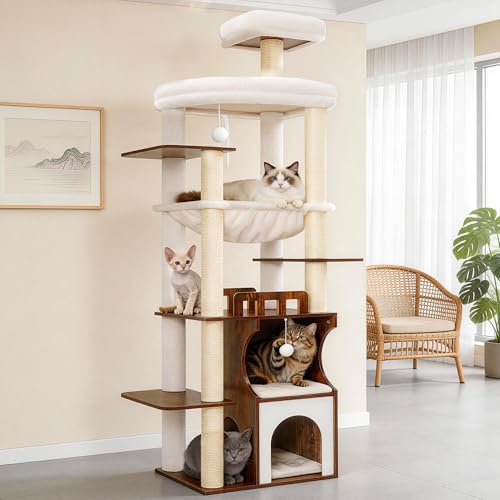 Modern Cat Tree Tower (70.9 inches / Rustic Brown)