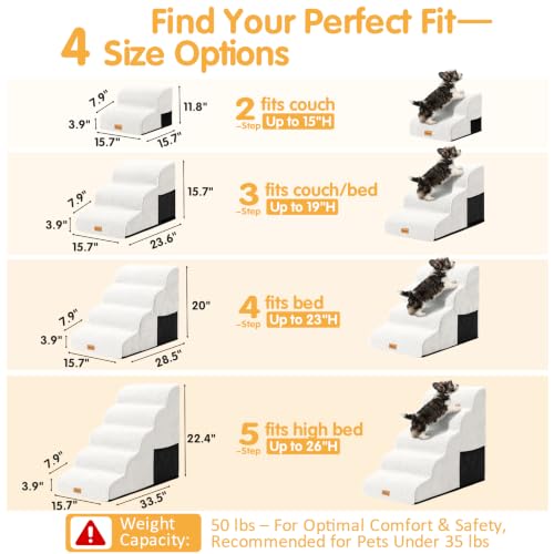 High Density Foam Dog Steps 5 Tiers (White / 33.1*15.7*22.5)