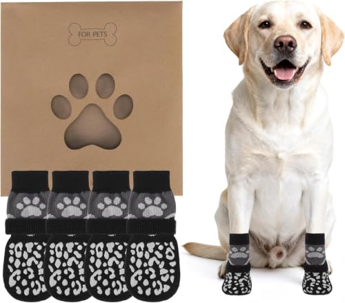 Dog Socks Shoes for Hot Pavement (Grey+black / Medium(4 Pack))