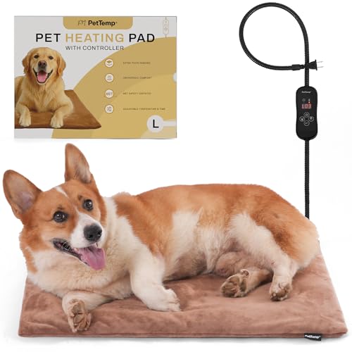 Large Dog Heating Pad & Heated Pet Bed for Big Dogs and Multiple Pets (Brown / L: 26" x 20")